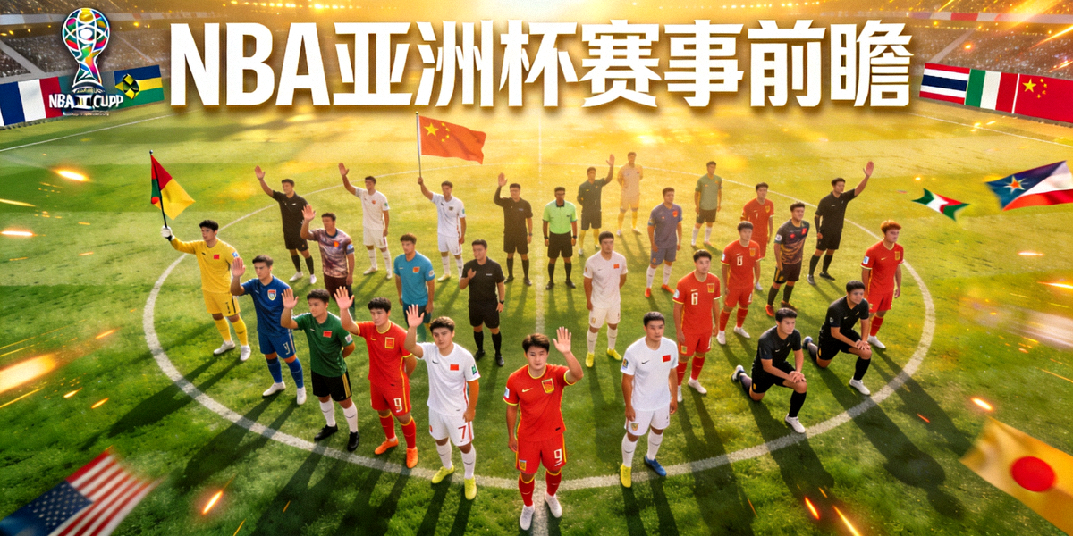 NBA亚洲杯赛事前瞻主题图 - 亚洲各国足球运动员在赛场上集结的宏大场面